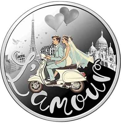 Монета "Свадебная монета Lamour", 2025 г., Серебро, 17,5 гр., проба 999, КАМЕРУН