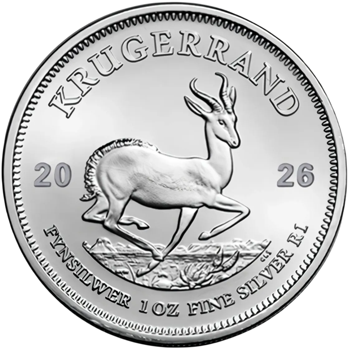 Монета "Крюгерранд", 2026 г., Серебро, 31,1 гр., проба 999, ЮЖНАЯ АФРИКА