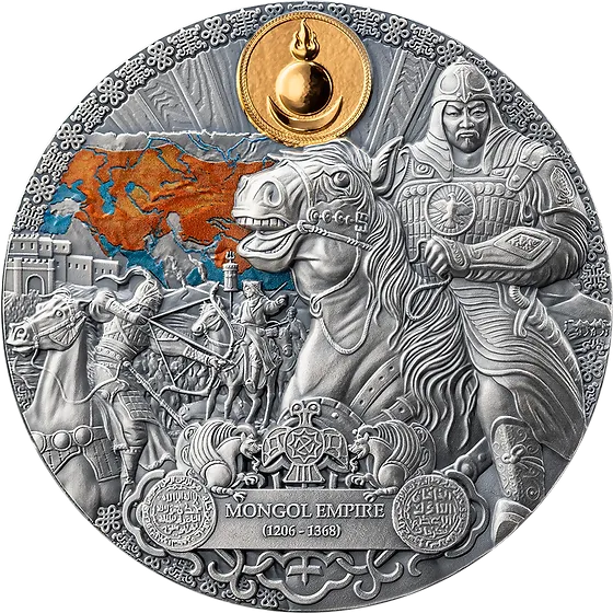Монета "Монгольская Империя",  2024 г., Серебро, 62,2 гр., проба 999, КАМЕРУН