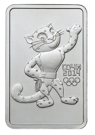 Монета "Символ Олимпиады в Сочи Леопард", ММД, 2011 г., Серебро, 31,1 гр., проба 999, РОССИЯ