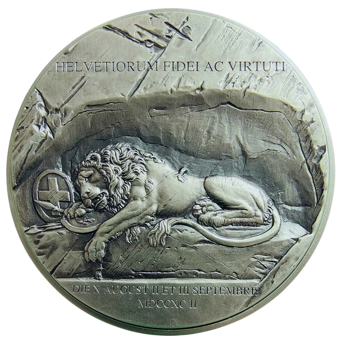 Монета "Печальный лев Люцерна", 2023 г., Серебро, 31,1 гр., проба 999, КАМЕРУН