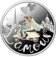 Монета "Свадебная монета Lamour", 2025 г., Серебро, 17,5 гр., проба 999, КАМЕРУН
