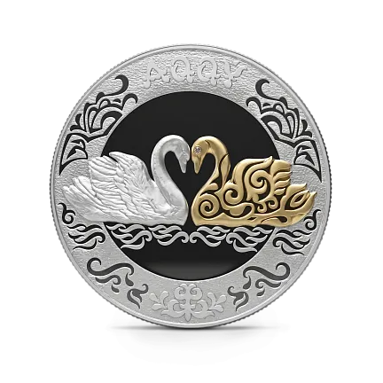 Монета "Лебеди", 2021 г., Серебро, 31,1 гр., проба 925, КАЗАХСТАН