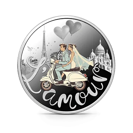 Монета "Свадебная монета Lamour", 2025 г., Серебро, 17,5 гр., проба 999, КАМЕРУН