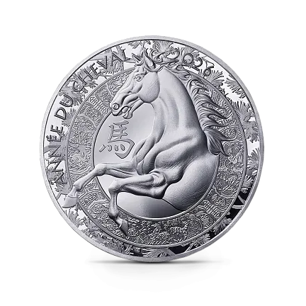 Монета "Год Лошади", 2026 г., Серебро, 22,2 гр., проба 999, ФРАНЦИЯ