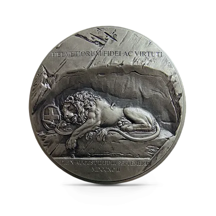 Монета "Печальный лев Люцерна", 2023 г., Серебро, 31,1 гр., проба 999, КАМЕРУН