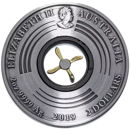 Монета "100-летие первого полета из Англии в Австралию", 2019 г., Серебро, 62,2 гр., проба 999.9, АВСТРАЛИ