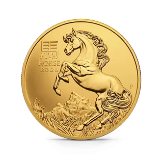 Монета "Год Лошади", 2026 г., Золото, 62,2 гр., проба 999.9, АВСТРАЛИЯ