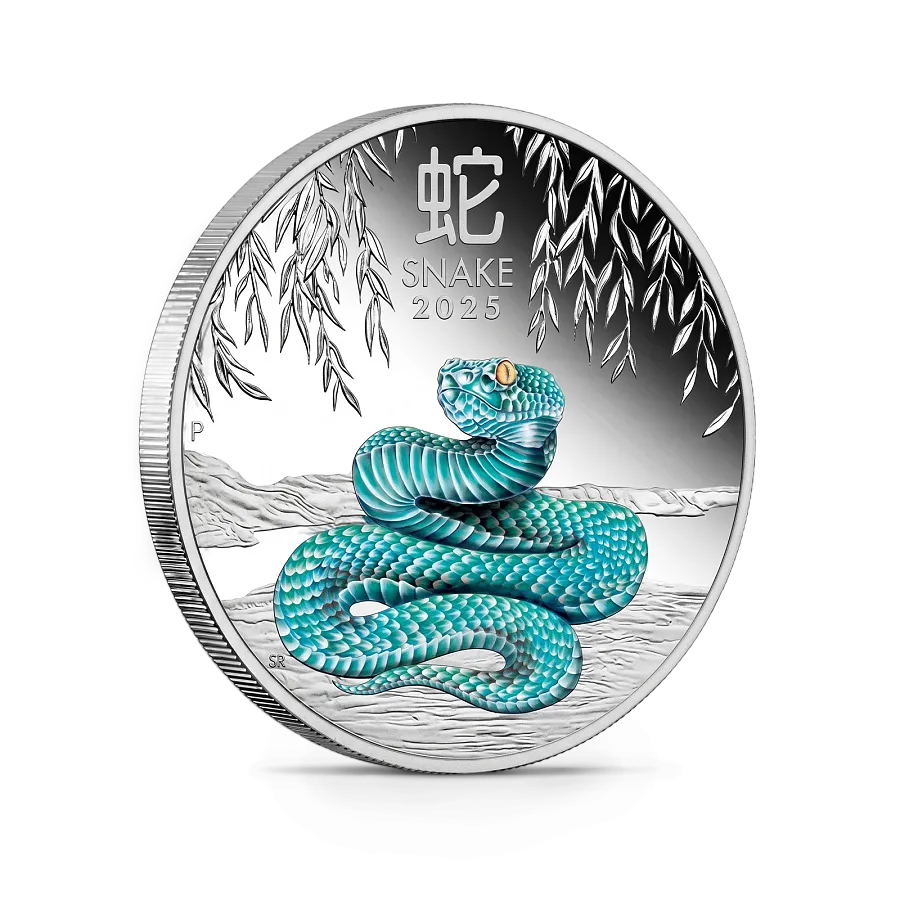 Монета "Лунный календарь Год Змеи (Цветная)", 2025 г., Серебро, 31,1 гр., проба 9999, АВСТРАЛИЯ