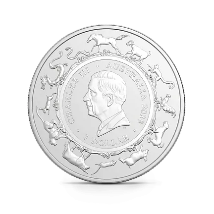 Монета "Год Лошади Лунная серия", 2026 г., Серебро, 31,1 гр., проба 999.9, АВСТРАЛИЯ