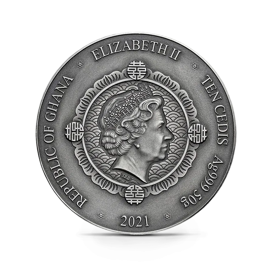 Монета "Дракон и Феникс", 2021 г., Серебро, 50 гр., проба 999, ГАНА