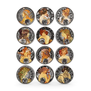 Монета "Набор. Зодиак Альфонса Мухи",  2011 г., Серебро, 313,92 гр., проба 925, НИУЭ