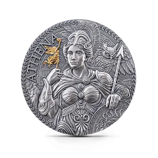 Монета "Афина", 2024 г., Серебро, 62,2 гр., проба 999, КАМЕРУН