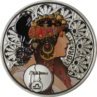 Монета "Зодиак Альфонса Мухи Весы", 2011 г., Серебро, 28,28 гр., проба 925, НИУЭ