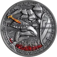 Монета "Легендарные войны: Спартанский воин", 2021 г., Серебро, 15,55 гр., проба 999, КАМЕРУН