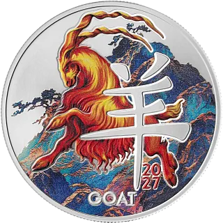 Монета " Год козы ", 2027 г., 15,55 гр., проба 999, КАМЕРУН