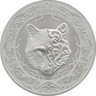 Монета "Небесный волк", 2025 г., Серебро, 31,1 гр., проба 999, КАЗАХСТАН