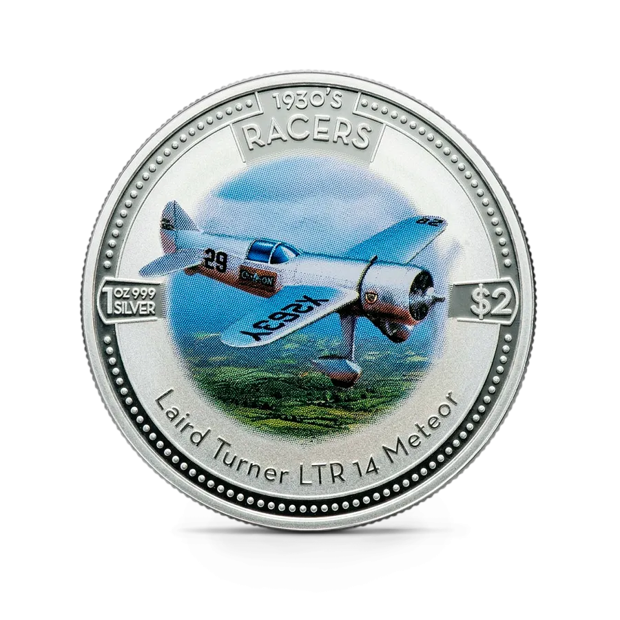 Монета "Воздушные гонки 1930-х - Самолет  LTR-14" 2006 г., 31,1 гр., проба 999.9, ОСТРОВА КУКА
