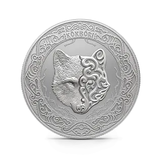 Монета "Небесный волк", 2025 г., Серебро, 31,1 гр., проба 999, КАЗАХСТАН