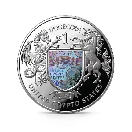 Жетон "Криптовалюта DOGECOIN", 2022 г., Серебро, 31,1 гр., проба 999,