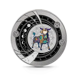 Монета "Знаки зодиака Телец. Подвеска", 2025 г., Серебро, 10 гр., проба 999, КАМЕРУН