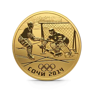 Монета «Хоккей на льду», СПМД, 2014 г., Золото, 7,78 гр., проба 999, РОССИЯ