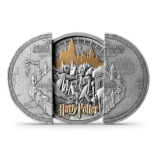 Монета "Карта Мародеров. Гарри Поттер", 2024 г., Серебро, 155,5 гр., проба 999, САМОА