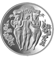 Монета "Три грации", 2025 г., Серебро, 31,1 гр., проба 999, КАМЕРУН