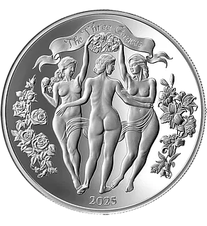Монета "Три грации", 2025 г., Серебро, 31,1 гр., проба 999, КАМЕРУН