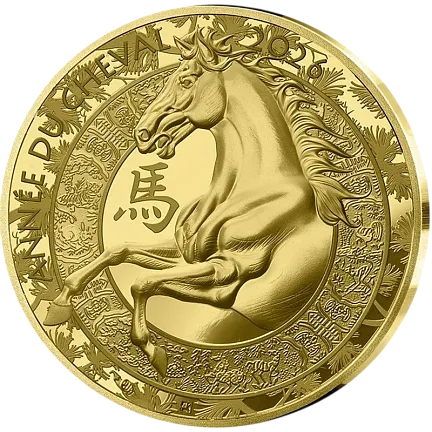 Монета «Год Лошади (пруф)», 2026 г., Золото, 7,78 гр., проба 999.9, ФРАНЦИЯ