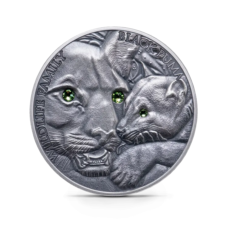 Монета "Семьи дикой природы - Черная пума", 2016 г., Серебро, 31,1 гр., проба 999, НИУЭ
