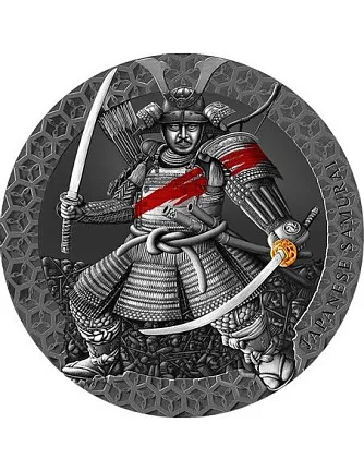 Монета "Японский самурай",2022 г., Серебро, 93,3 гр., проба 999, КАМЕРУН
