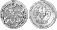 Монета "Руандийский Лунный Дракон (Полированный)", 2024 г., Серебро, 31,1 гр., проба 999, РУАНДА