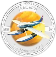 Монета "Воздушные гонки 1930-х - Самолет S-6B"  2006 г., 31,1 гр., проба 999.9, ОСТРОВА КУКА