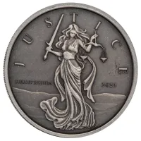 Монета "Леди Юстиция (Antique)", 2023 г., Серебро, 31,1 гр., проба 999, ГИБРАЛТАР