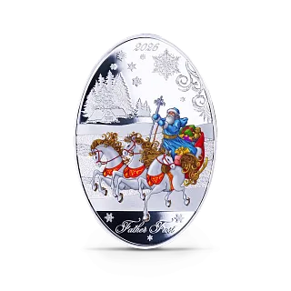 Монета "Дед Мороз и Снегурочка (матрешка)", 2026 г., Серебро, 31,1 гр., проба 999, СОЛОМОНОВЫ ОСТРОВА