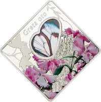 Монета «Стеклянная бабочка», 2014 г., Серебро, 50 гр., проба 925, ПАЛАУ
