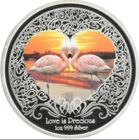 Монета "Любовь драгоценна. Фламинго", 2011 г., Серебро, 31,1 гр., проба 999, НИУЭ