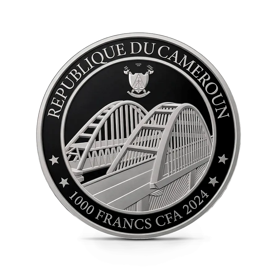 Монета "Крымский мост 10 лет", 2024 г., Серебро, 31,1 гр., проба 999, КАМЕРУН