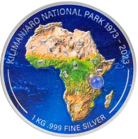 Монета "50 лет Национальному парку Килиманджаро",  2023 г., Серебро, 1 000 гр., проба 999, ДЖИБУТИ